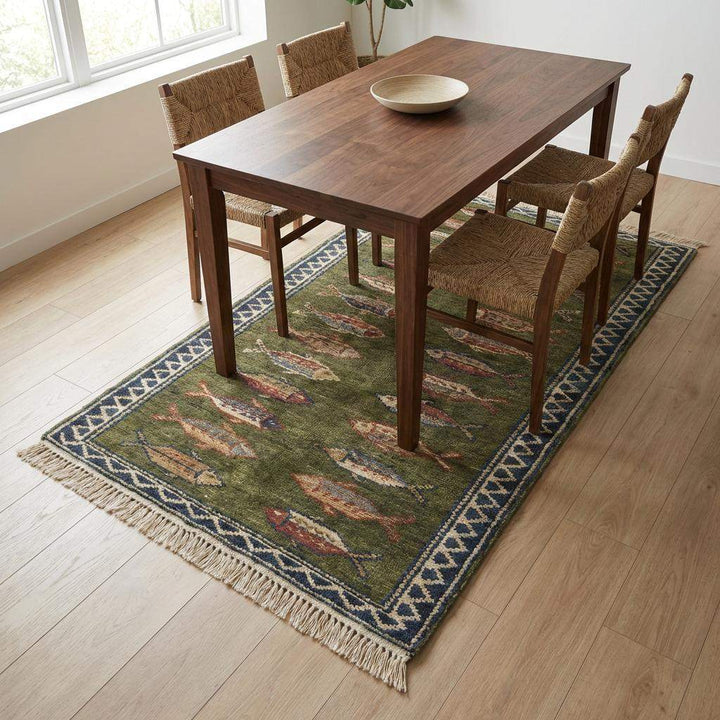 Translation missing: es.Fish Pattern Kitchen Runner Hand Knotted Wool Tribal Rug for Narrow Spaces