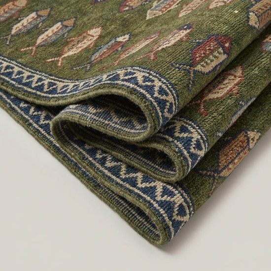 Translation missing: en.Fish Pattern Kitchen Runner Hand Knotted Wool Tribal Rug for Narrow Spaces