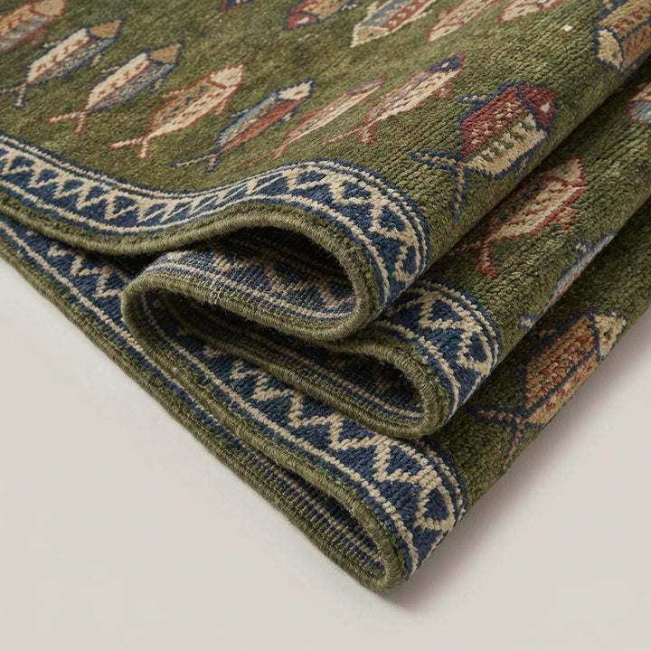 Translation missing: es.Fish Pattern Kitchen Runner Hand Knotted Wool Tribal Rug for Narrow Spaces