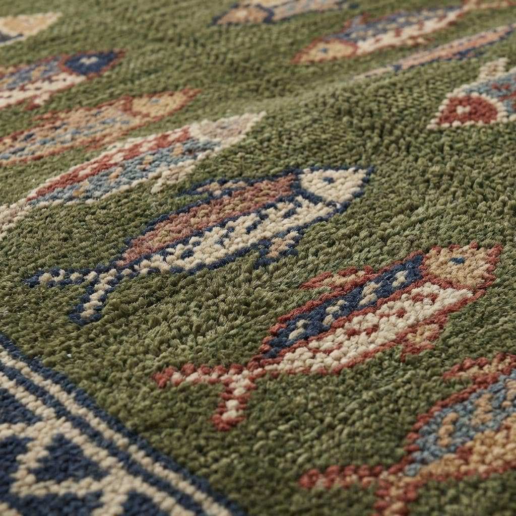 Translation missing: en.Close-up of hand knotted wool pile showing individual knots, natural fiber texture, and dense craftsmanship