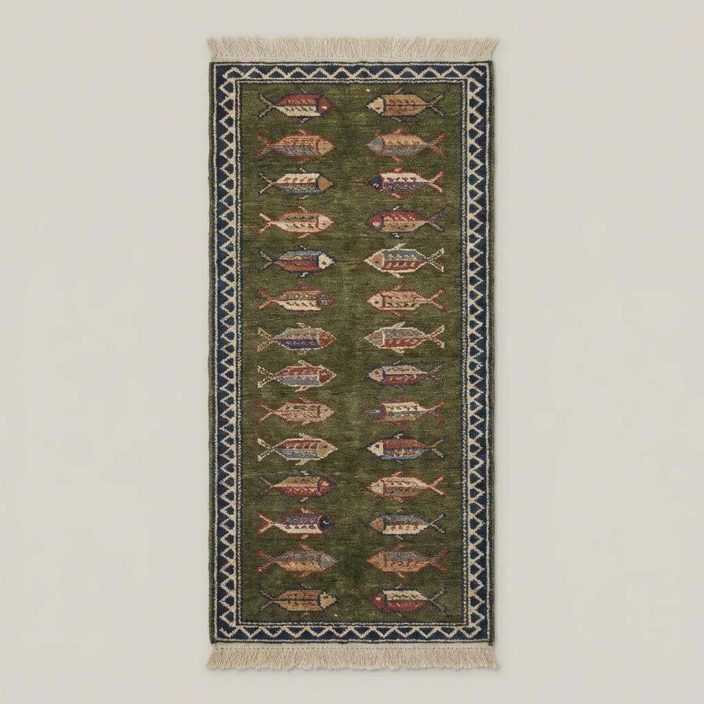 Translation missing: en.Fish Pattern Kitchen Runner Hand Knotted Wool Tribal Rug for Narrow Spaces