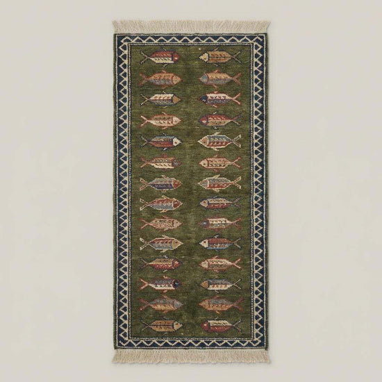 Translation missing: en.Fish Pattern Kitchen Runner Hand Knotted Wool Tribal Rug for Narrow Spaces
