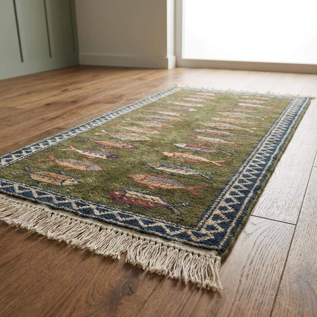Translation missing: en.Fish Pattern Kitchen Runner Hand Knotted Wool Tribal Rug for Narrow Spaces