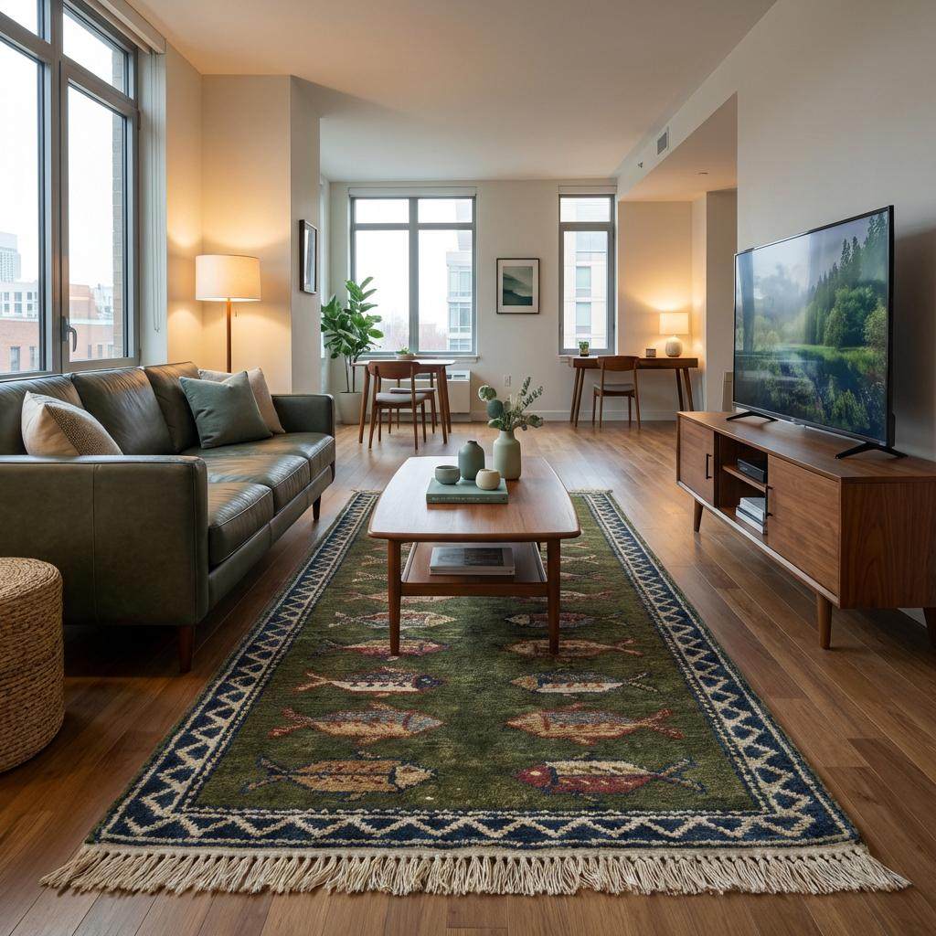 Translation missing: en.Fish Pattern Kitchen Runner Hand Knotted Wool Tribal Rug for Narrow Spaces
