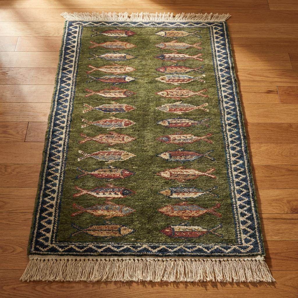 Translation missing: en.Fish Pattern Kitchen Runner Hand Knotted Wool Tribal Rug for Narrow Spaces
