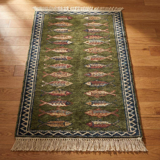 Translation missing: en.Fish Pattern Kitchen Runner Hand Knotted Wool Tribal Rug for Narrow Spaces