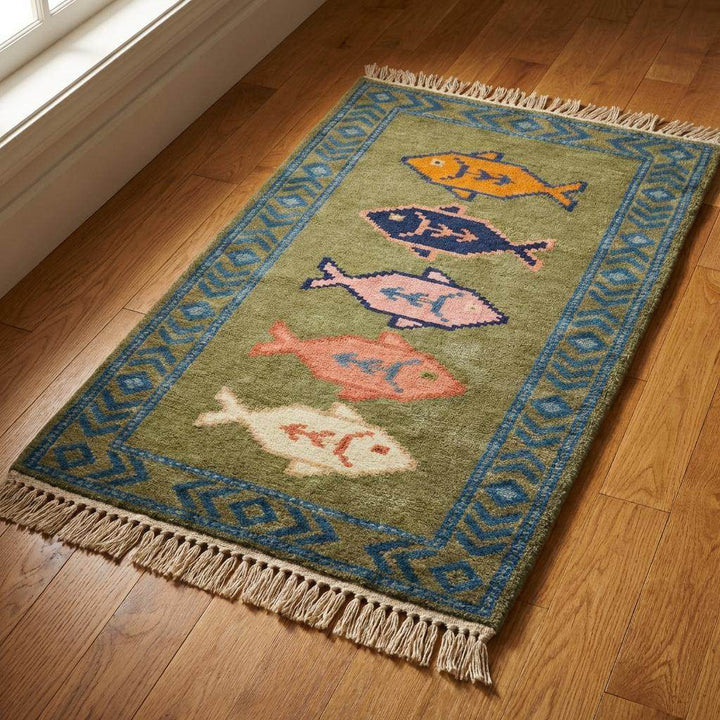 Translation missing: es.Fish Runner Hand Knotted Wool Rug, Tribal Kitchen Hallway Decor