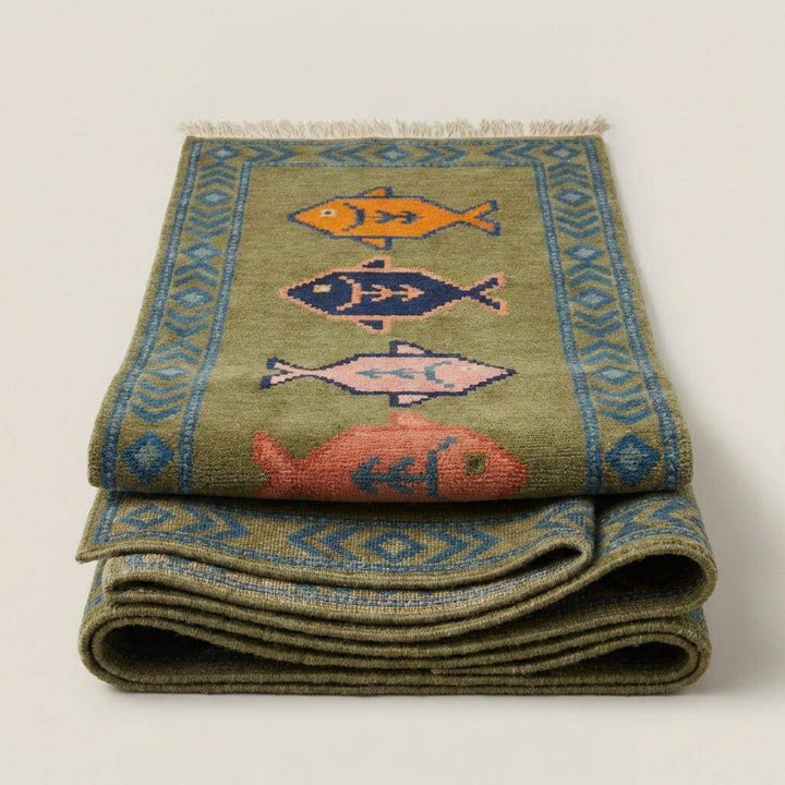 Translation missing: es.Fish Runner Hand Knotted Wool Rug, Tribal Kitchen Hallway Decor