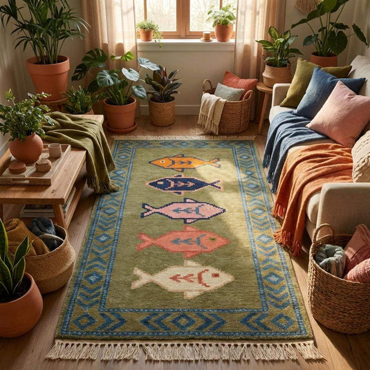 Translation missing: es.Artisan wool runner rug hand knotted for kitchen and hallway use