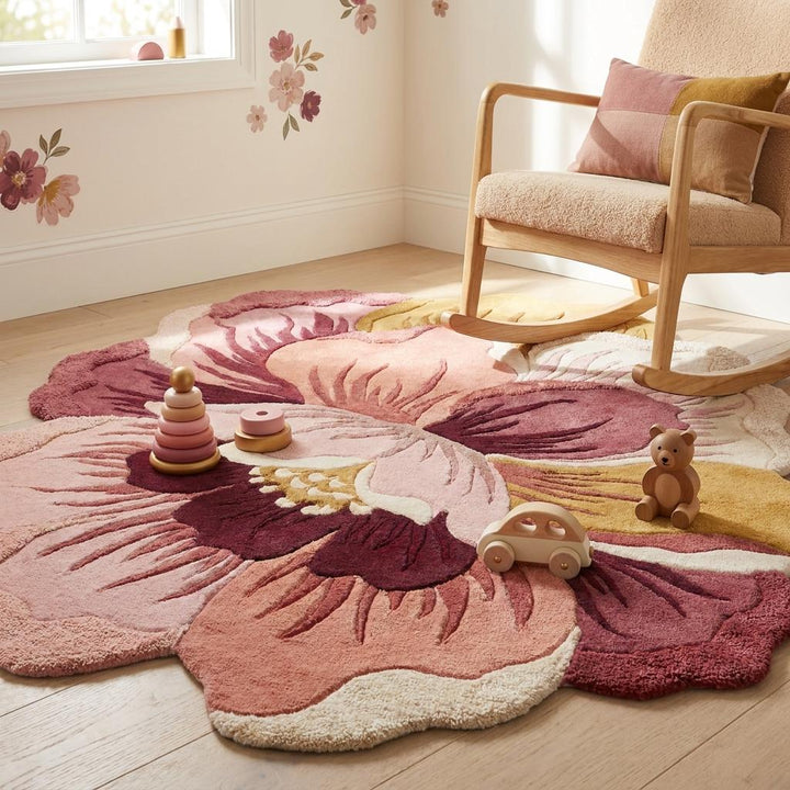 Translation missing: es.Sculpted botanical wool carpet with blush and burgundy palette adding warmth and artistic softness to contemporary homes __etsy:8030381728