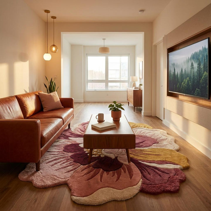 Translation missing: es.Floral Hand Tufted Wool Rug, Sculpted Flower Area Rug for Modern Living Room Decor __etsy:8030381744
