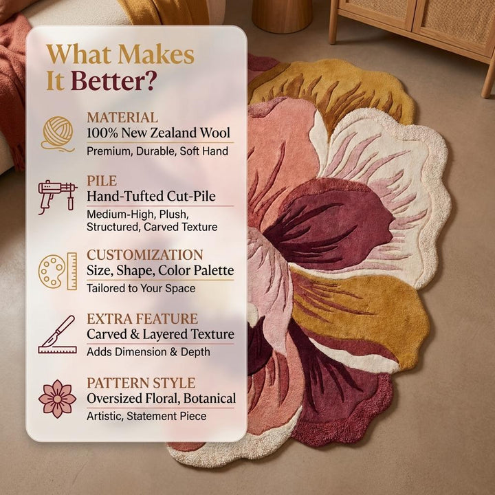 Translation missing: es.Floral Hand Tufted Wool Rug, Sculpted Flower Area Rug for Modern Living Room Decor __etsy:8078290519
