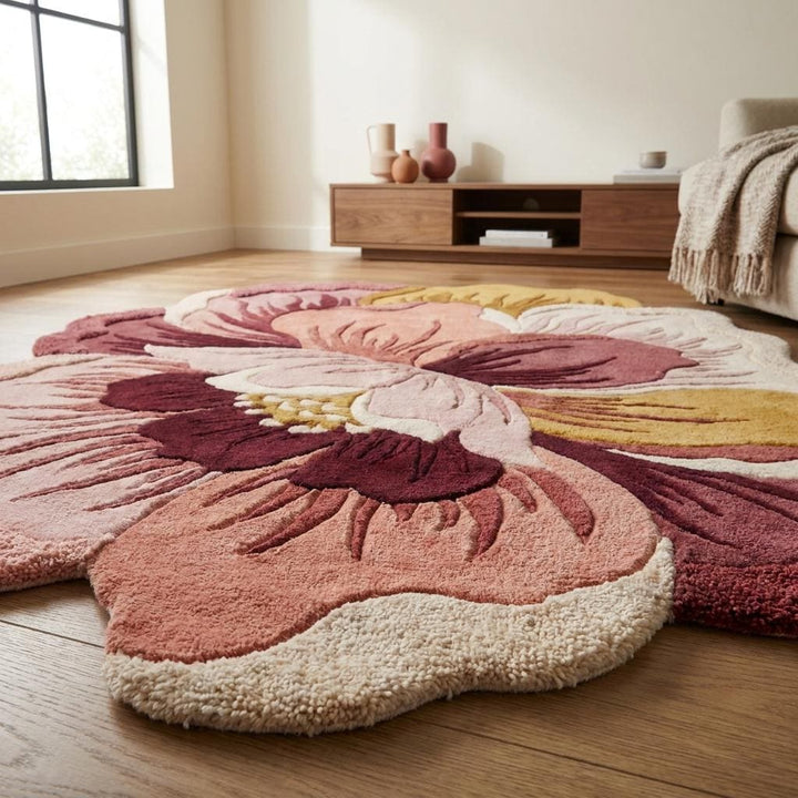 Translation missing: es.Premium wool statement rug featuring oversized floral pattern and dimensional carved texture for luxury interiors __etsy:8078290615