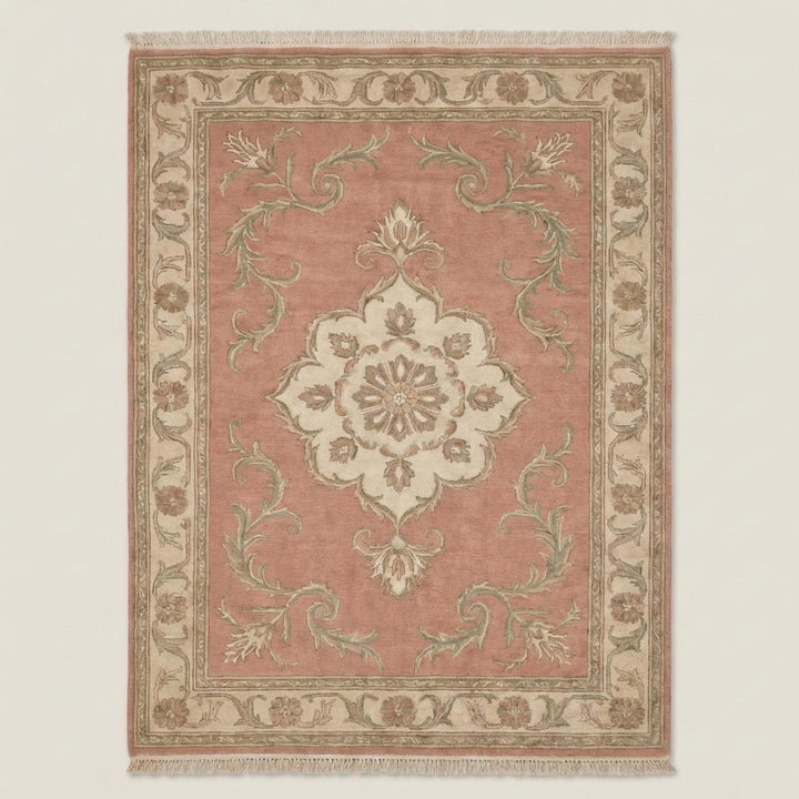 Translation missing: en.Floral Medallion Hand Knotted Wool Rug Soft Pink Area Rug