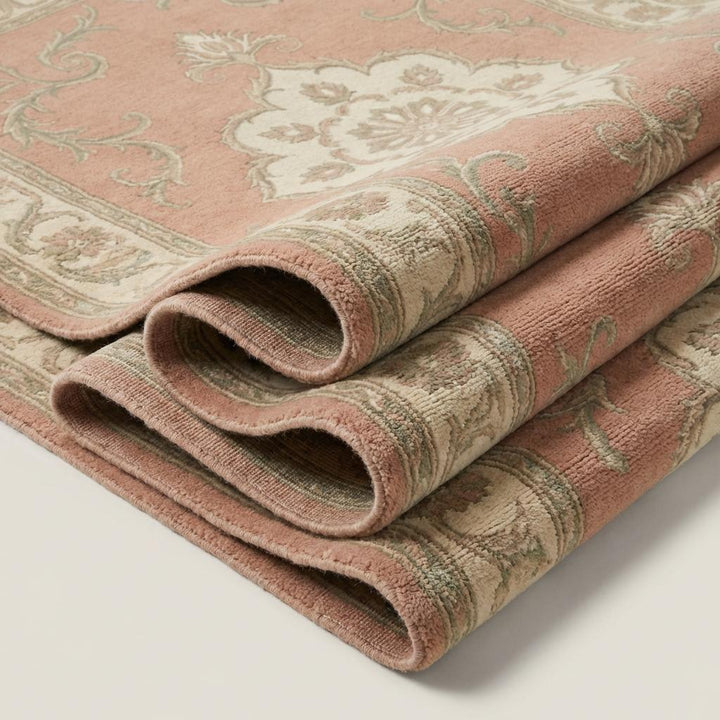Translation missing: en.Floral Medallion Hand Knotted Wool Rug Soft Pink Area Rug