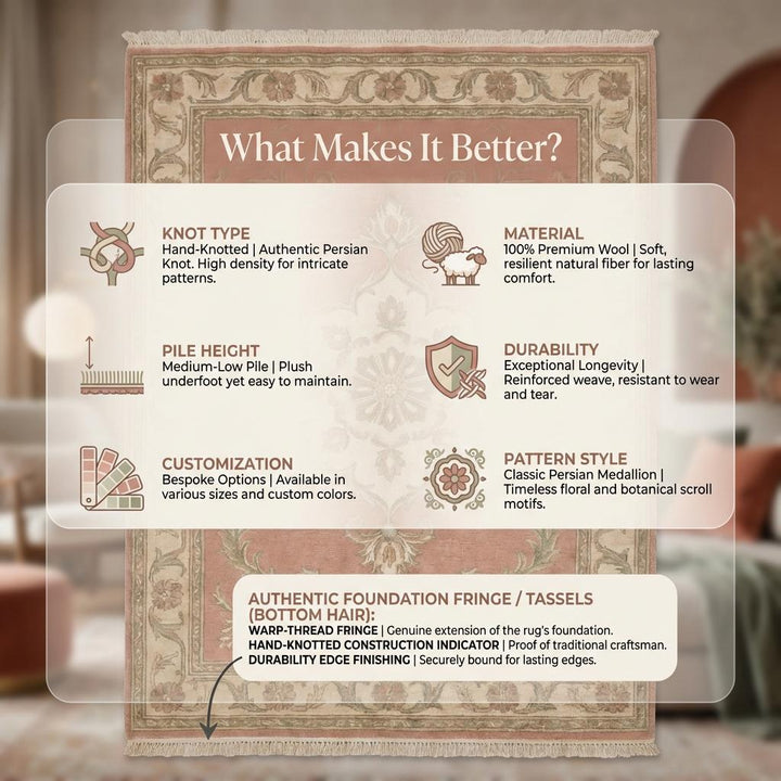 Translation missing: en.Floral Medallion Hand Knotted Wool Rug Soft Pink Area Rug
