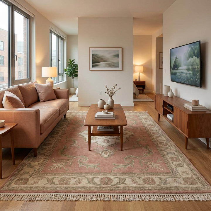 Translation missing: en.Handmade wool rug suitable for bedroom or living room décor with timeless design