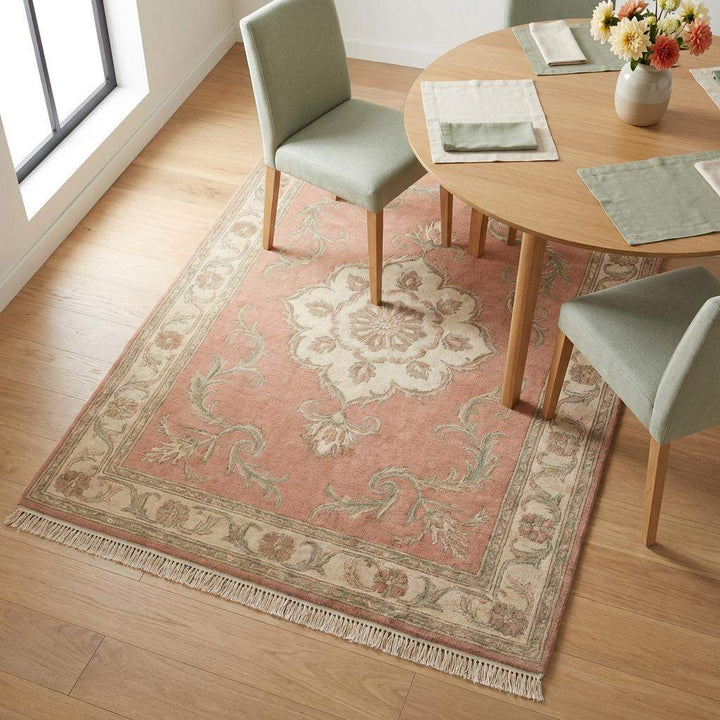 Translation missing: en.Floral Medallion Hand Knotted Wool Rug Soft Pink Area Rug