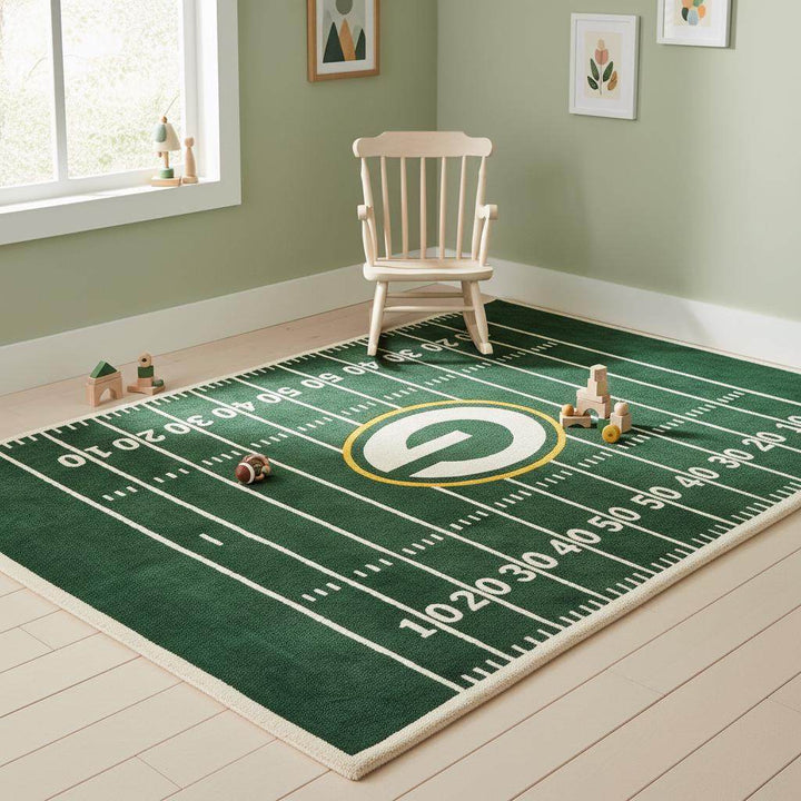 Translation missing: en.Sports inspired area rug enhancing a game room atmosphere for football fans