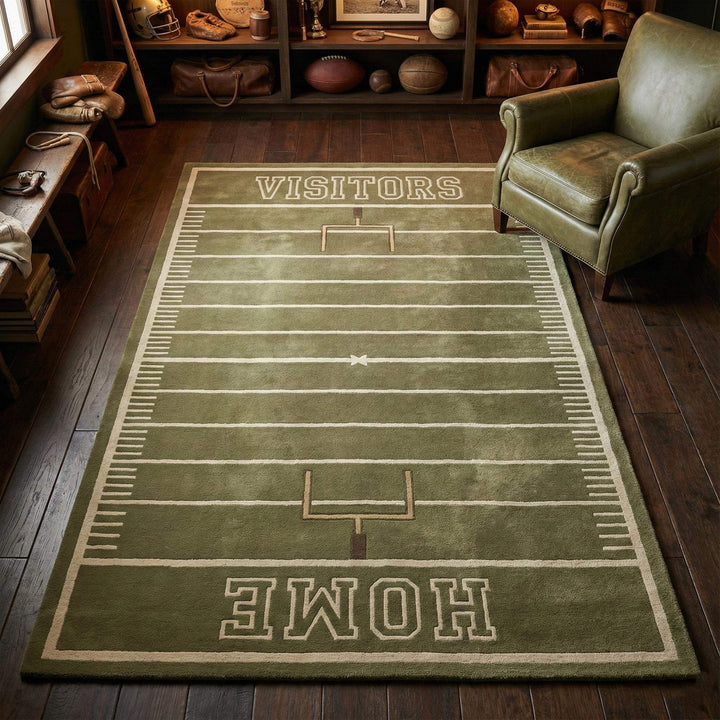 Translation missing: es.Football field area rug with home and visitors design for game room decor