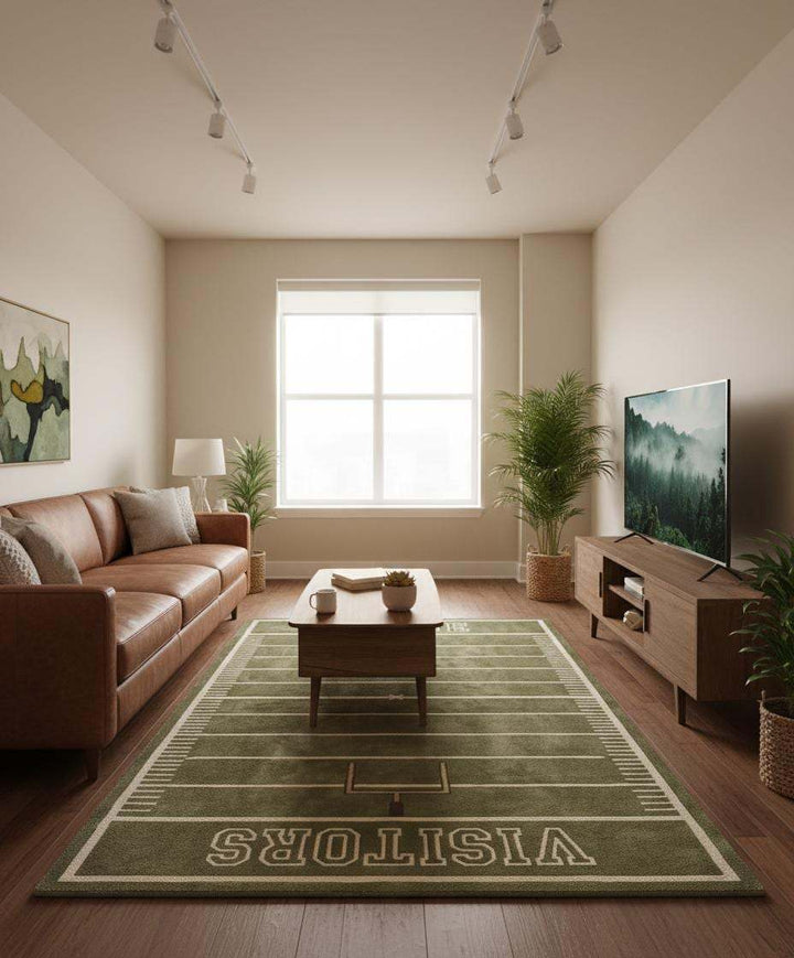Translation missing: es.Handmade tufted football rug highlighting craftsmanship and textured surface finish