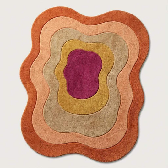 Translation missing: es.Mid century modern rug with funky groovy layered design in vibrant 70s colors and irregular organic shape