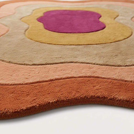 Translation missing: es.Mid century modern rug with funky layered design in vibrant 70s colors and plush handmade tufted texture