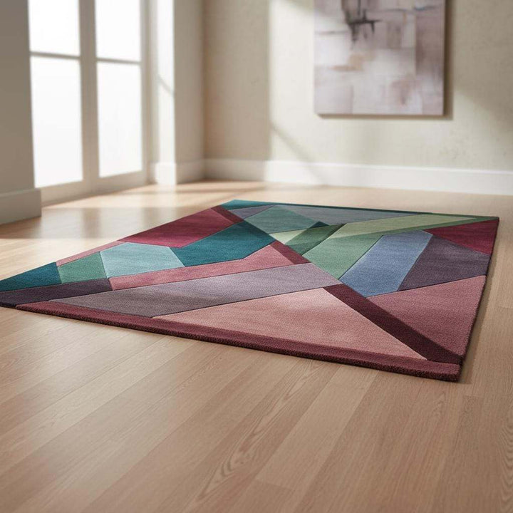 Translation missing: en.Geometric Art Deco Area Rug: Burgundy, Teal &amp; Green Color Blocks