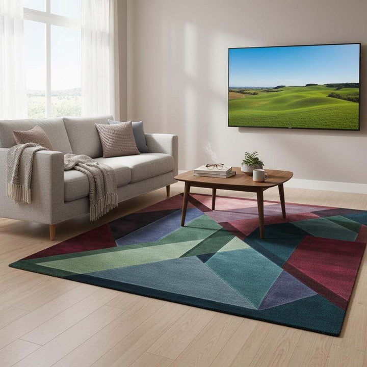 Translation missing: en.Geometric Art Deco Area Rug: Burgundy, Teal &amp; Green Color Blocks