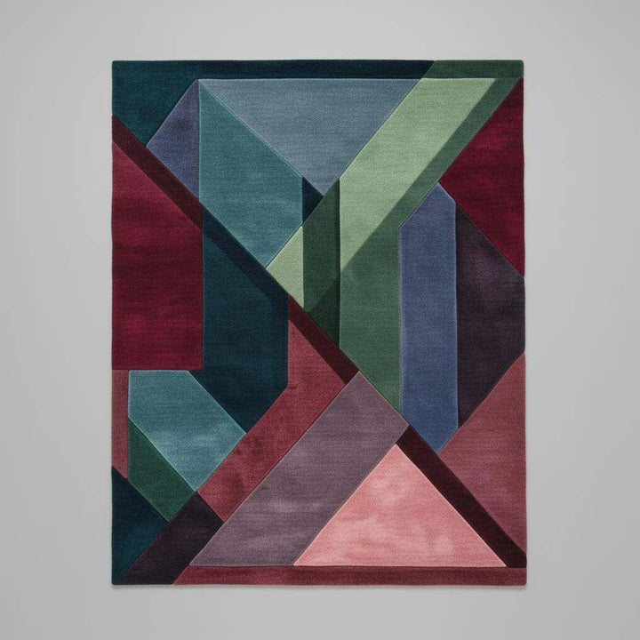 Translation missing: en.Modern Art-Deco style rug featuring angular color-block patterns in rich jewel colors