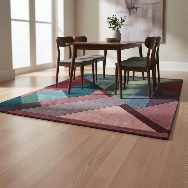 Translation missing: en.Geometric Art Deco Area Rug: Burgundy, Teal &amp; Green Color Blocks