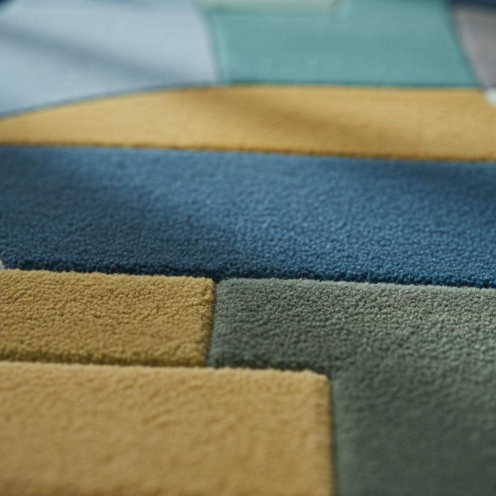 Translation missing: en.Geometric Block Area Rug: Mid-Century Modern Navy, Teal &amp; Gold Teppich