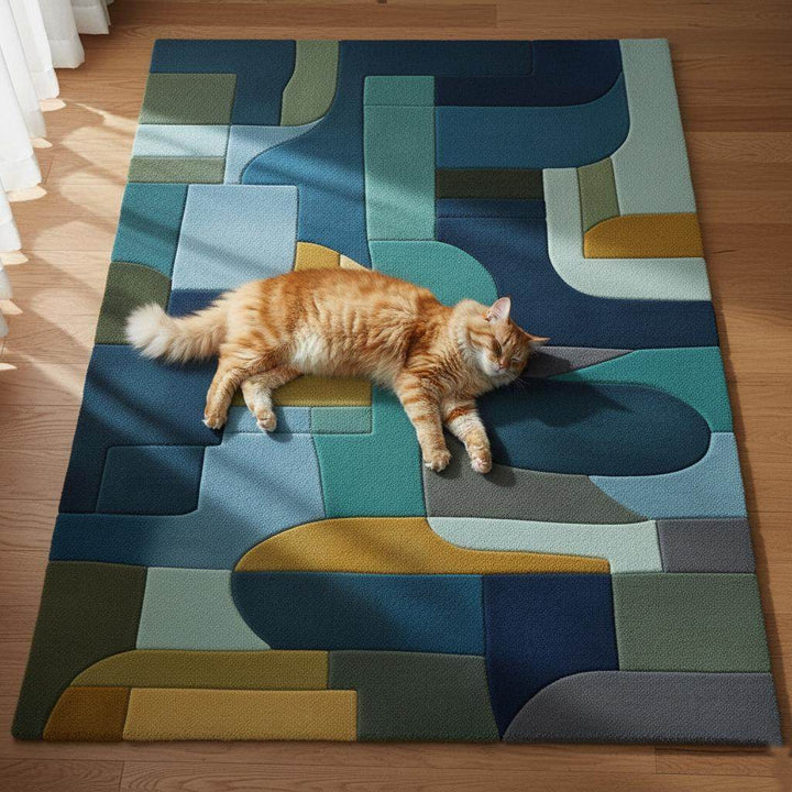 Translation missing: en.Geometric Block Area Rug: Mid-Century Modern Navy, Teal &amp; Gold Teppich