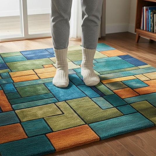 Translation missing: es.Bold mid-century modern rug with colorful abstract blocks