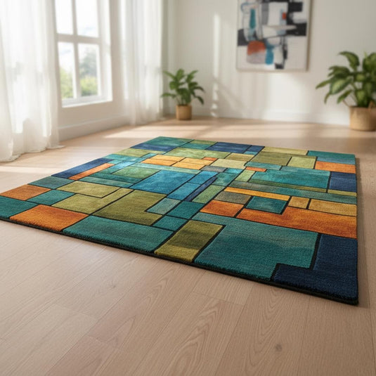 Translation missing: es.Colorful modern rug with geometric rectangle design