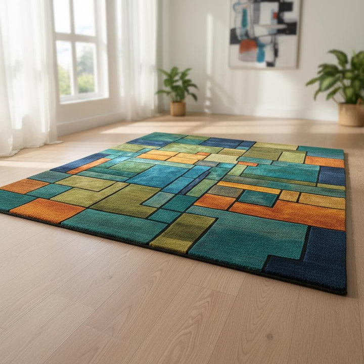 Translation missing: en.Colorful modern rug with geometric rectangle design