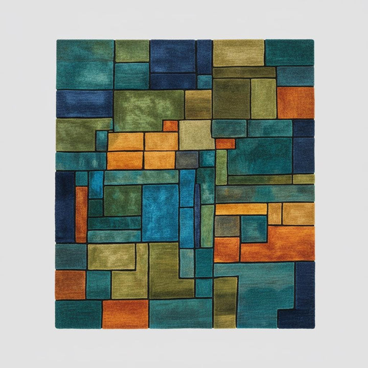 Translation missing: en.Geometric Block Rug – Teal Green Orange Modern Area Rug – Abstract Colorful Carpet Teppich