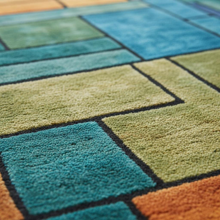 Translation missing: en.Geometric Block Rug – Teal Green Orange Modern Area Rug – Abstract Colorful Carpet Teppich