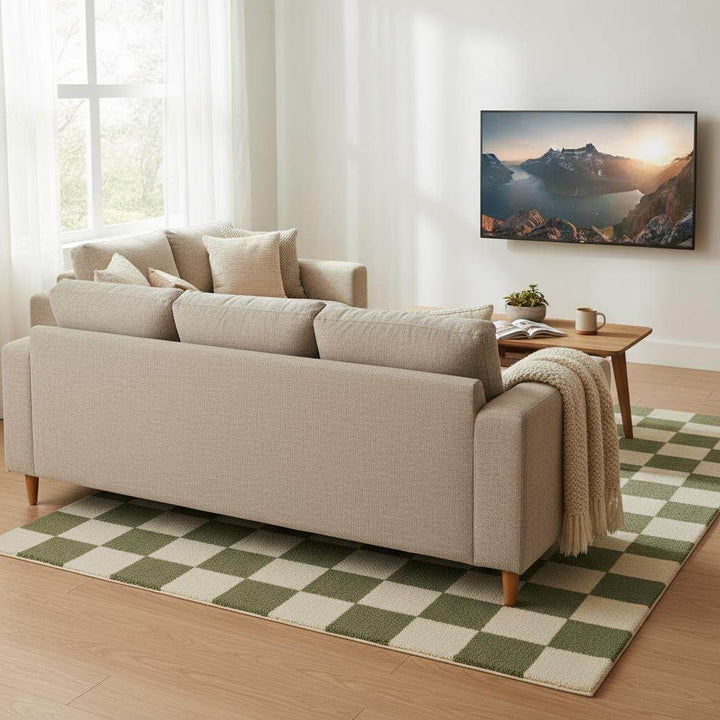 Translation missing: en.Rectangular check patterned rug in natural light