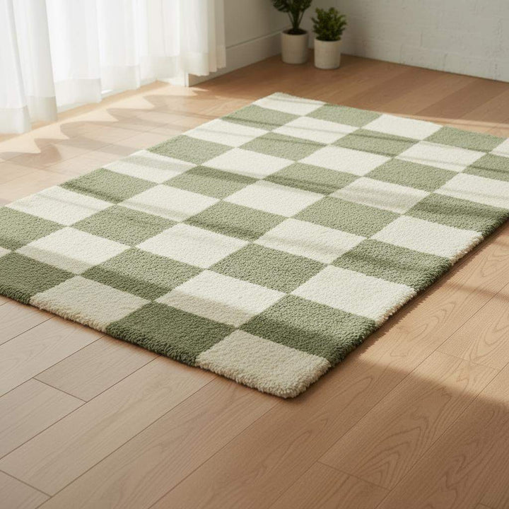 Translation missing: en.Green Checkered Tufted Rug: Modern Plaid Accent Carpet