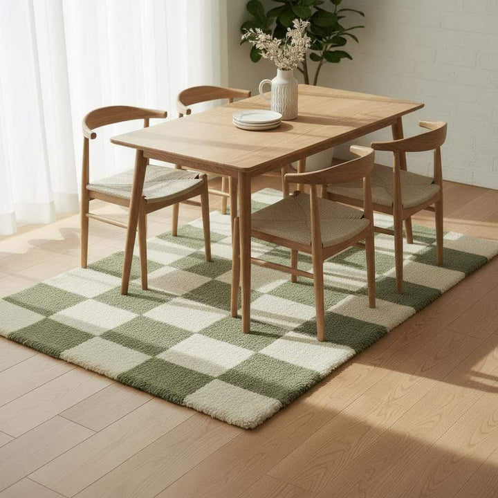 Translation missing: en.Green Checkered Tufted Rug: Modern Plaid Accent Carpet