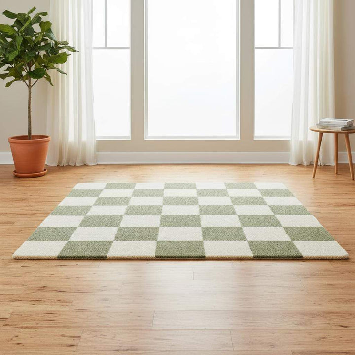Translation missing: en.Green Checkered Tufted Rug: Modern Plaid Accent Carpet
