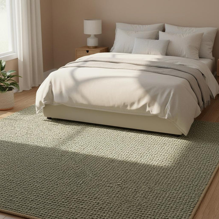 Translation missing: es.Green Chunky Wool Rug – Handwoven Textured Pebble Carpet