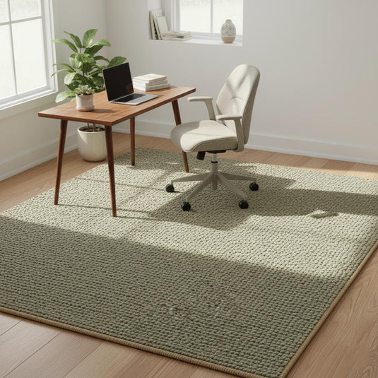Translation missing: es.Handcrafted green wool rug with pebble-style weaving, cozy chunky carpet perfect for home décor