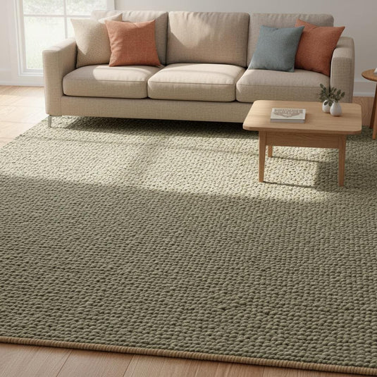 Translation missing: es.Olive green chunky wool rugs design with thick handwoven wool fibers, modern teppich for living spaces