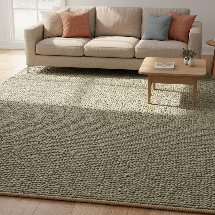 Translation missing: es.Olive green chunky wool rugs design with thick handwoven wool fibers, modern teppich for living spaces