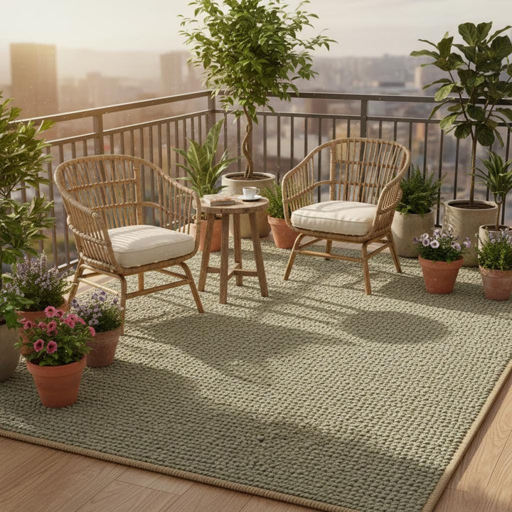 Translation missing: es.Soft wool rug texture in sage green, artisanal chunky carpet ideal for minimalist and earthy interiors