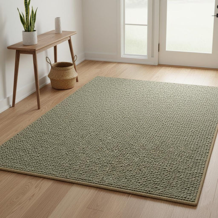 Translation missing: es.Green Chunky Wool Rug – Handwoven Textured Pebble Carpet