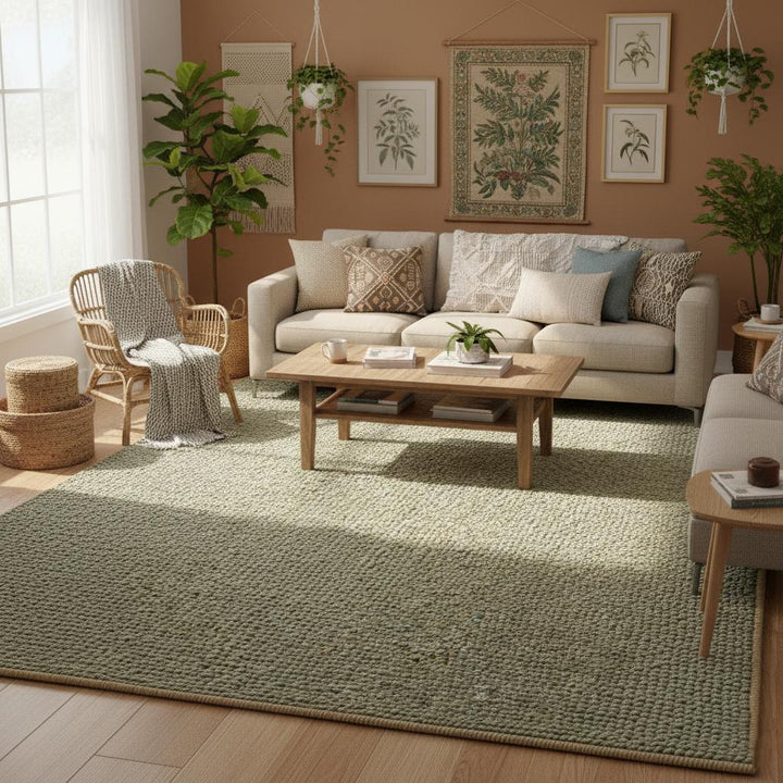 Translation missing: es.Green Chunky Wool Rug – Handwoven Textured Pebble Carpet