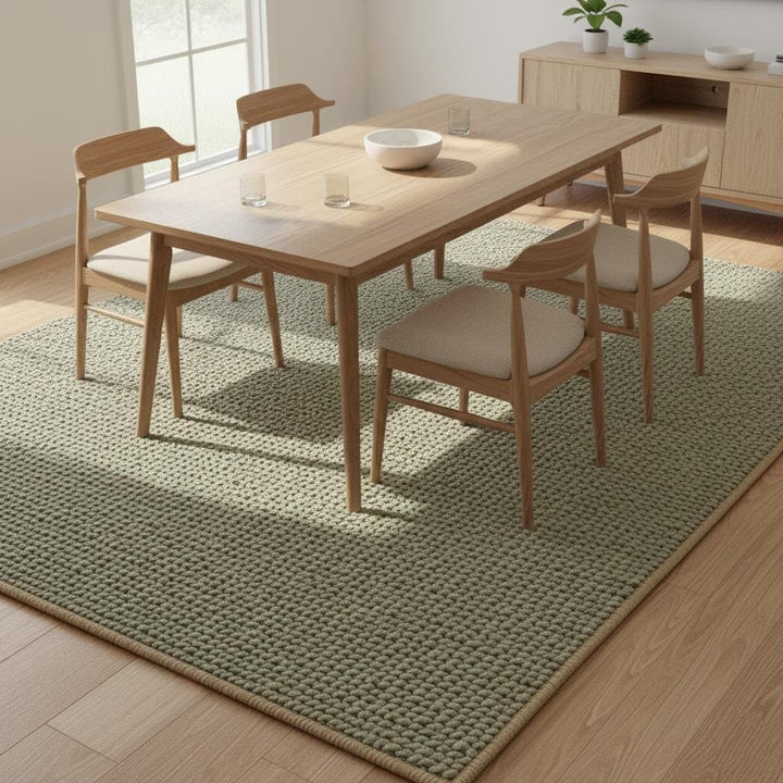 Translation missing: es.Green Chunky Wool Rug – Handwoven Textured Pebble Carpet